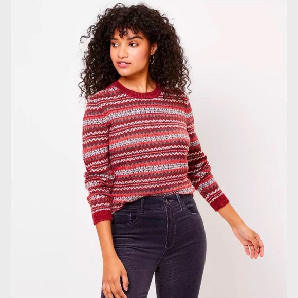 •LOFT• Lightweight Wool Blend Fair Isle Sweater - Size Small - Picture 2 of 9
